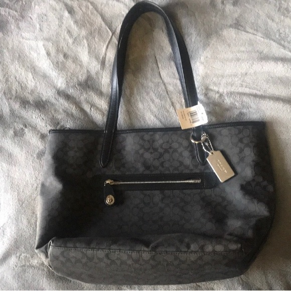 NWT COACH Signature Jacquard Tote (black and silver) - Picture 1 of 6